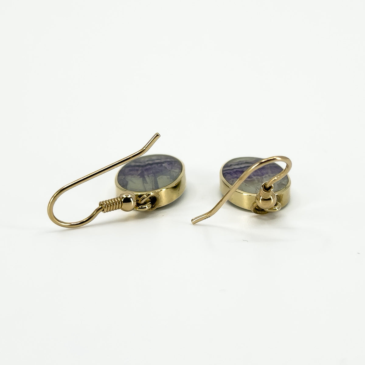 Vintage 9ct Gold Fob Earrings Blue John & Black Onyx 375 by David Scott Walker