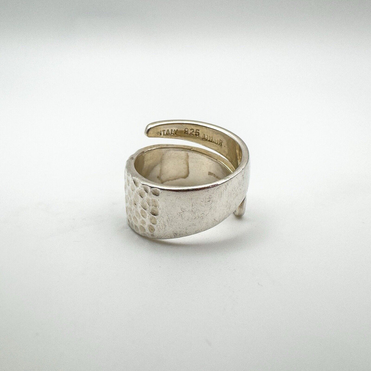 Modernist Snake Ring / Half Hammered Crossover Band in Sterling Silver Size L