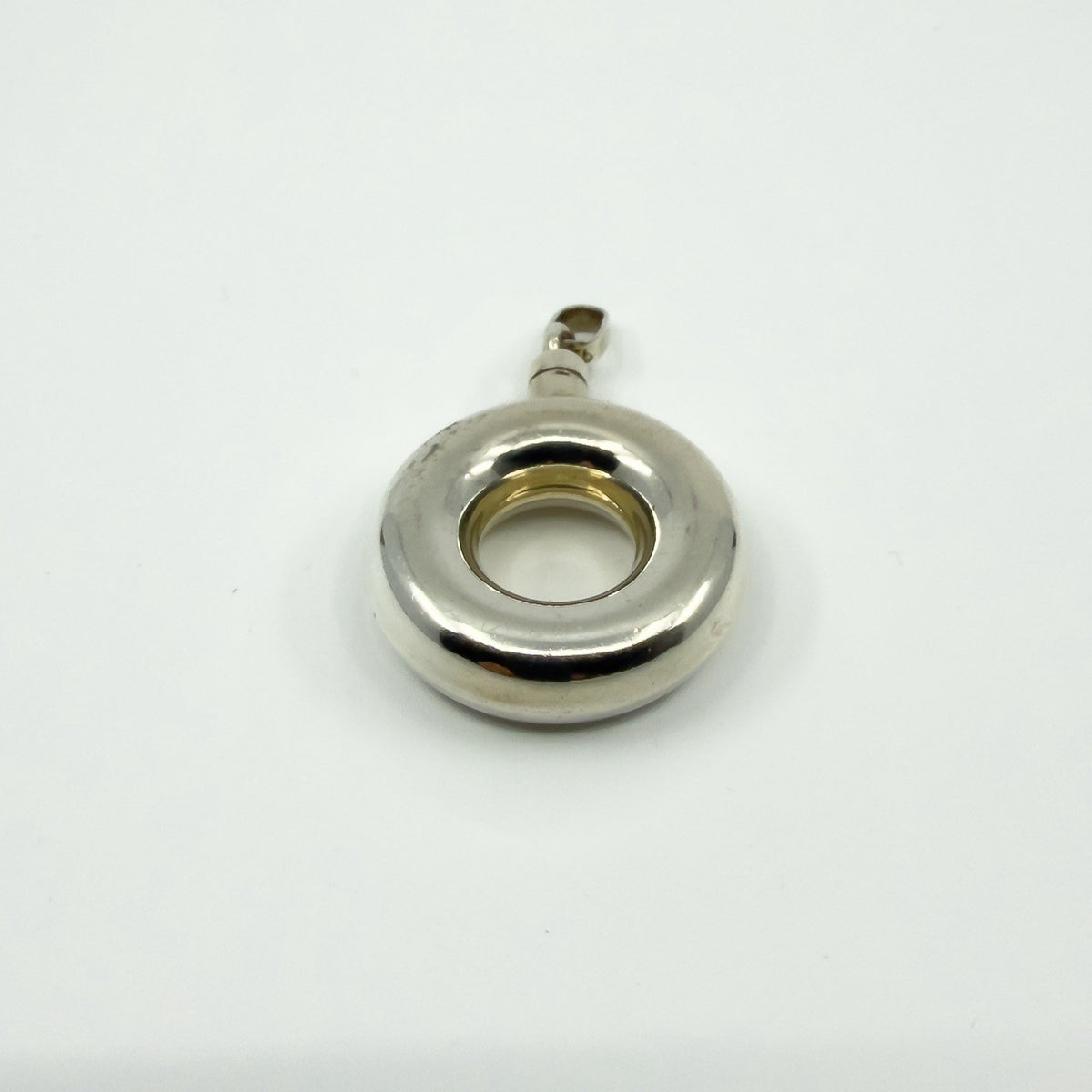 Unusual Chunky Vintage Sterling Silver Round Perfume / Poison Bottle Pendant 925