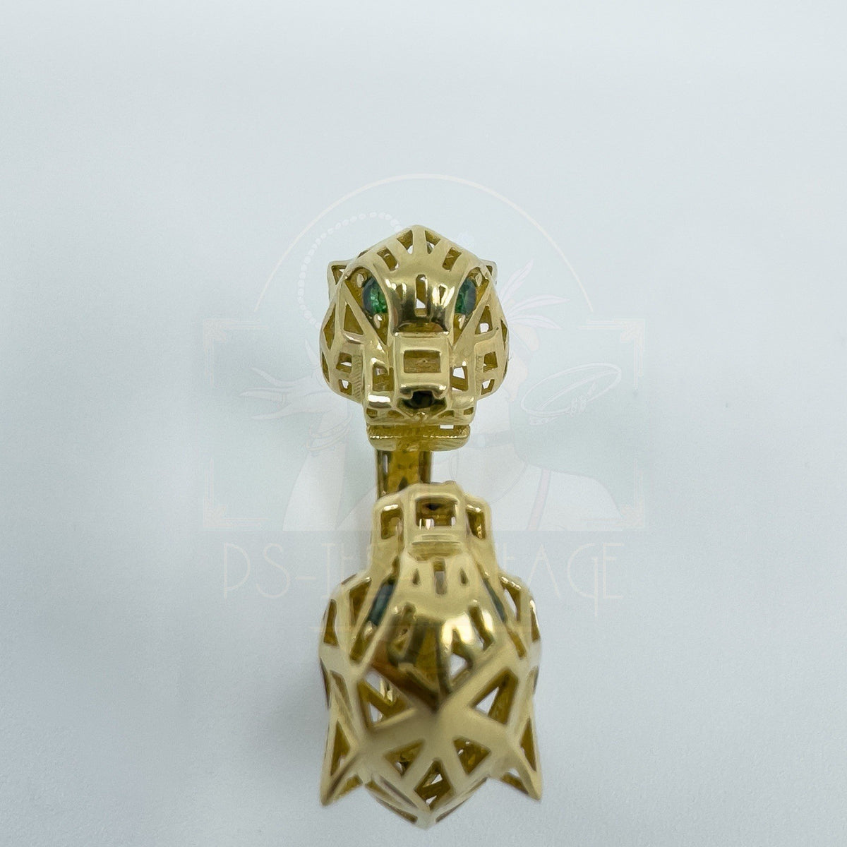 18ct Gold Gem Set Double Panther Head Ring Size O 750