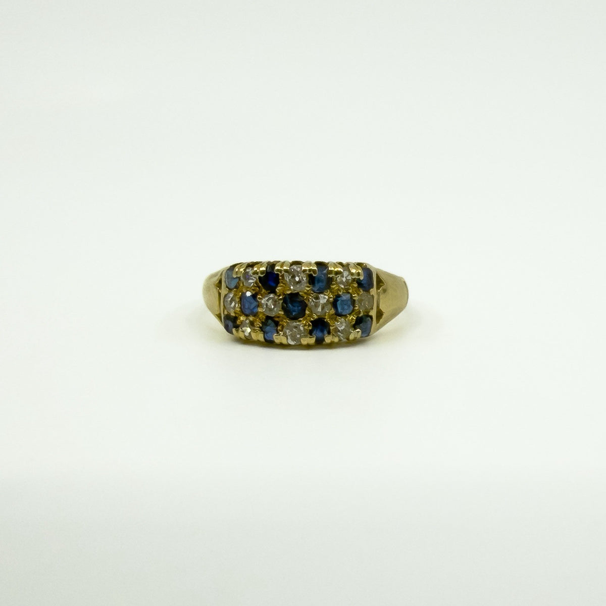 Antique Art Deco 18ct Gold Sapphire & Old Cut Diamond Half Hoop Ring 750 Size P