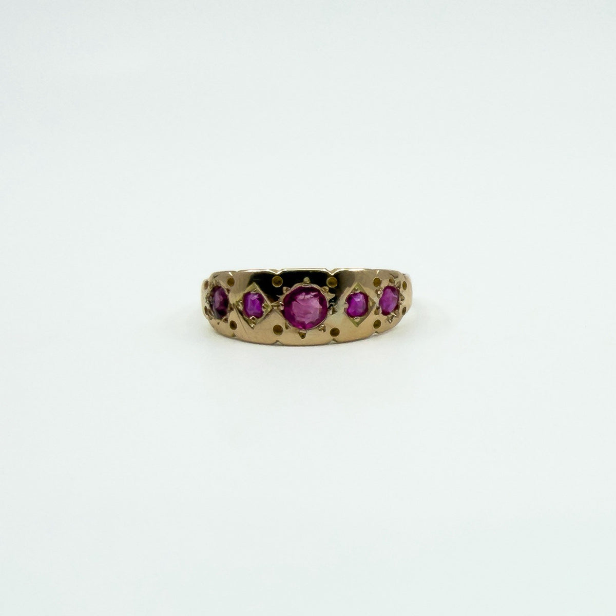 Rare Antique 15ct Rose Gold Natural Ruby Ring 625 Size M (Birm 1881)