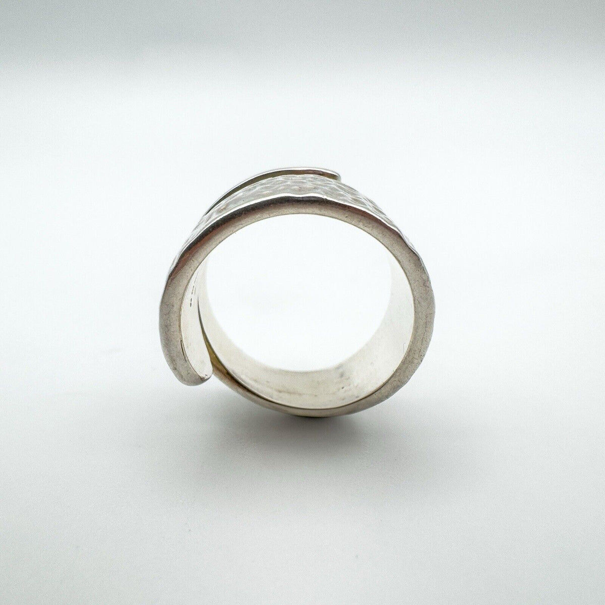 Modernist Snake Ring / Half Hammered Crossover Band in Sterling Silver Size L
