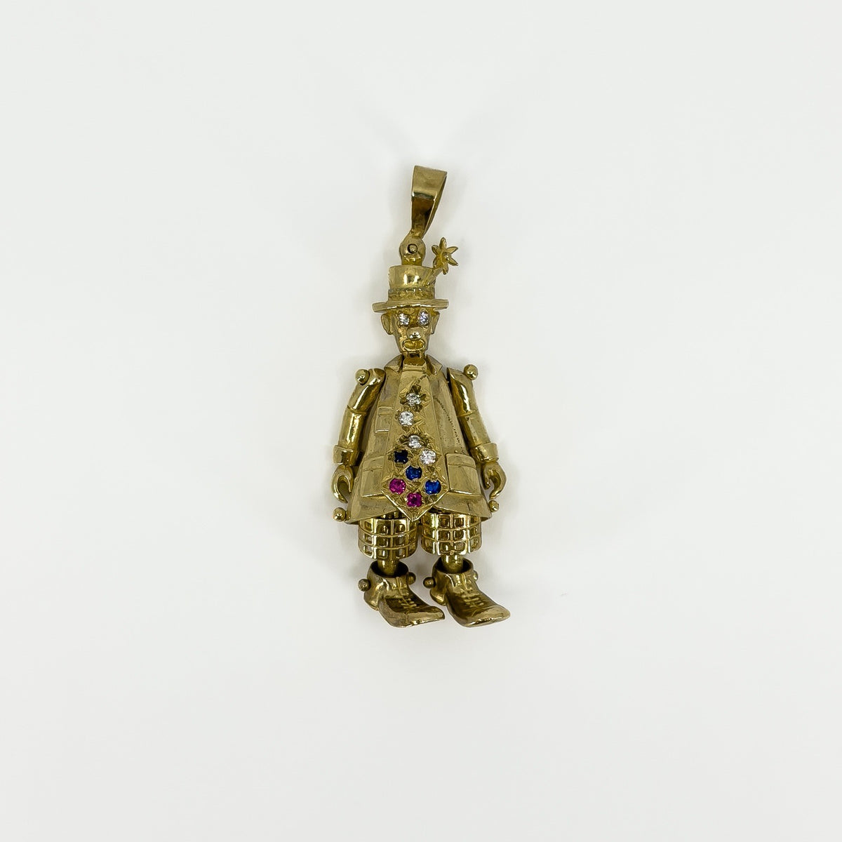 Large Chunky Vintage 9ct Gold Articulated Clown CZ Pendant 375 (1996)
