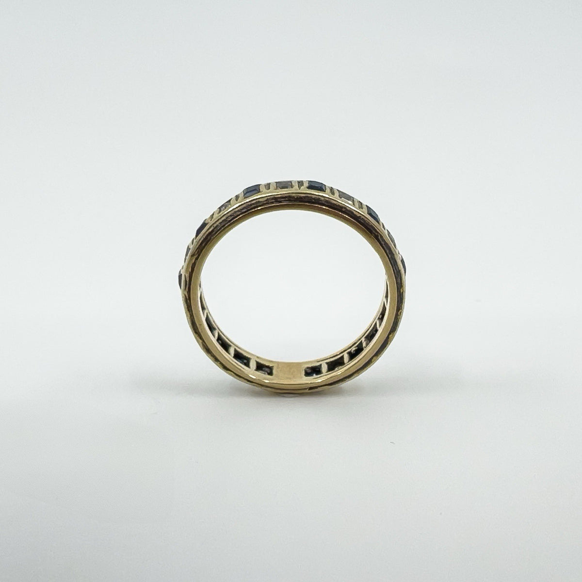 Vintage 9ct Gold Blue & White Spinel Full Eternity Band / Ring Size Q
