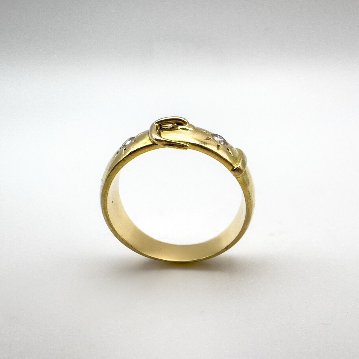 Vintage 18ct Gold 0.20ct Double Diamond Buckle Ring Size P Heavy 7g 6.9mm Band