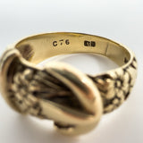 Vintage Chunky 9ct Gold Floral Engraved Buckle Ring 375 Size O 6.2g