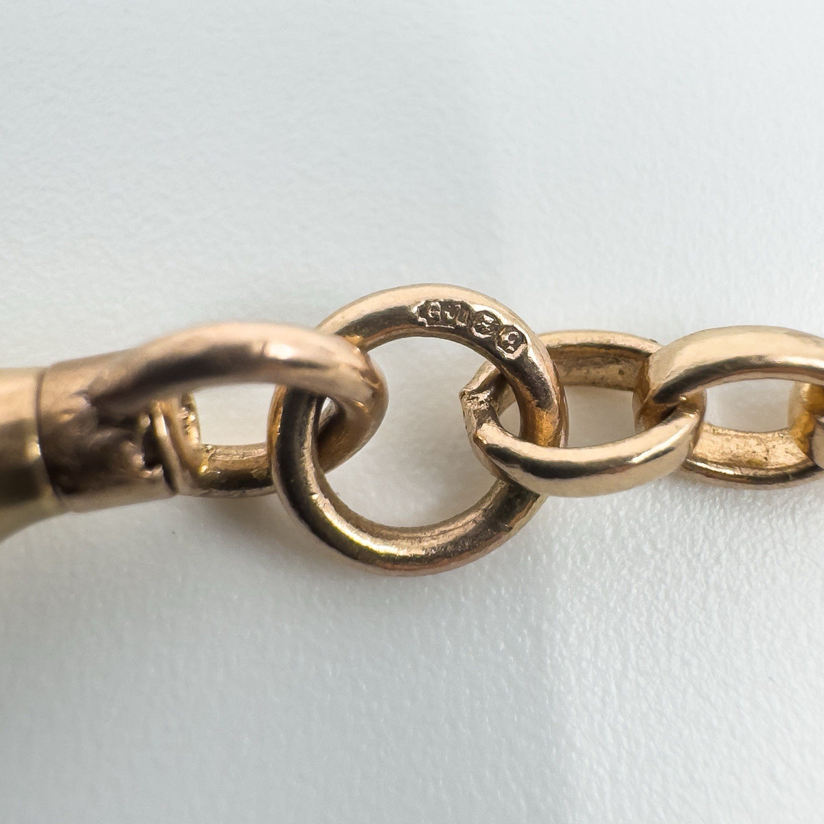 Vintage 9ct Rose Gold 15.8” Belcher / Rolo Chain Necklace 2x Dog Clips 375 10.5g