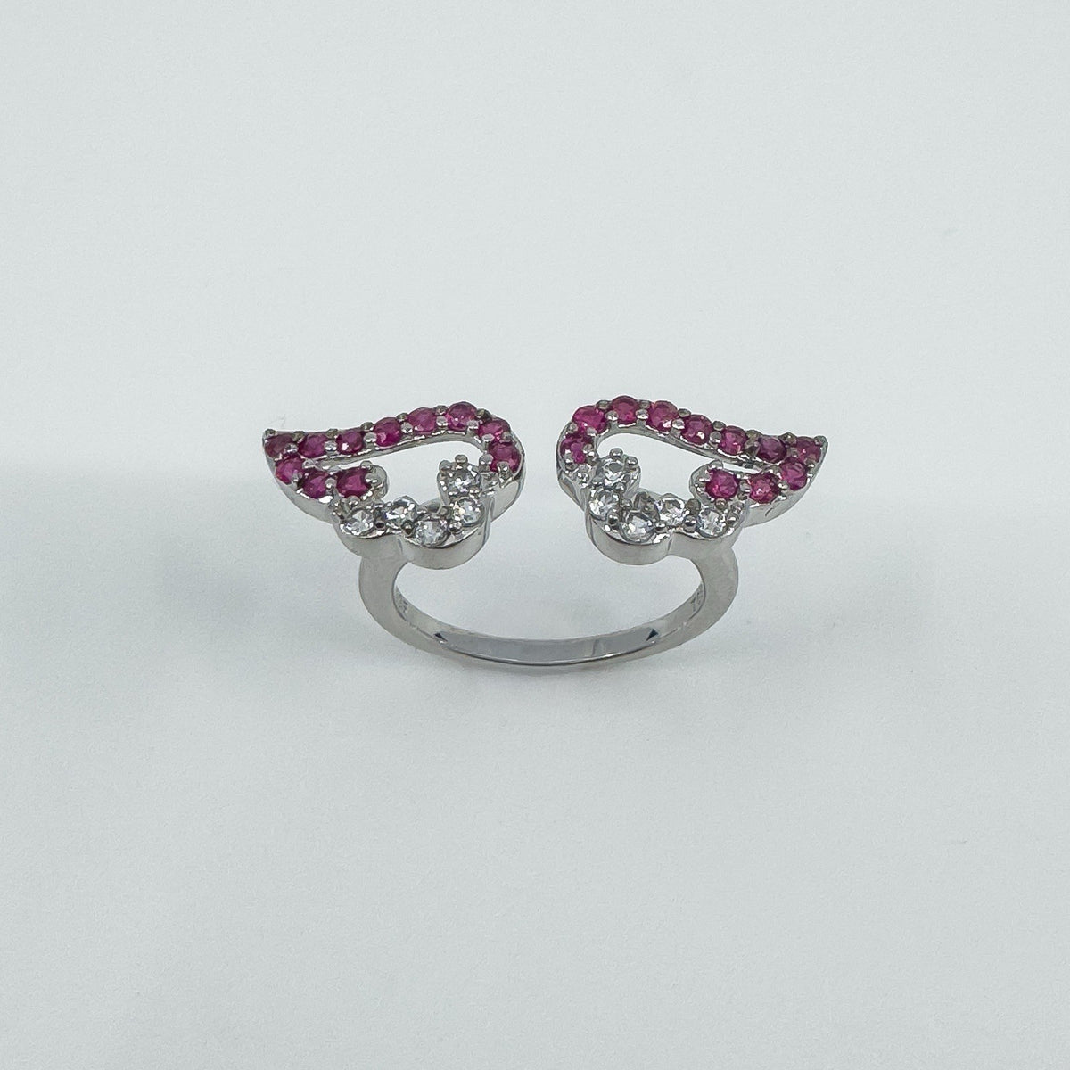 New Sterling Silver Ruby Double Angel Wings Ring 925 Size N - O
