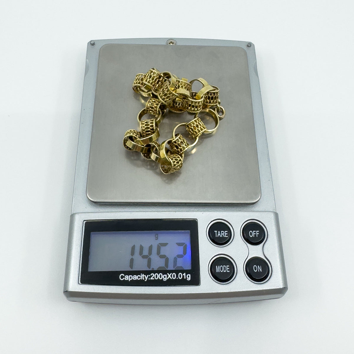 Vintage 9ct Gold Chunky Fancy Links 8” Bracelet 375 (London 1974) 14g
