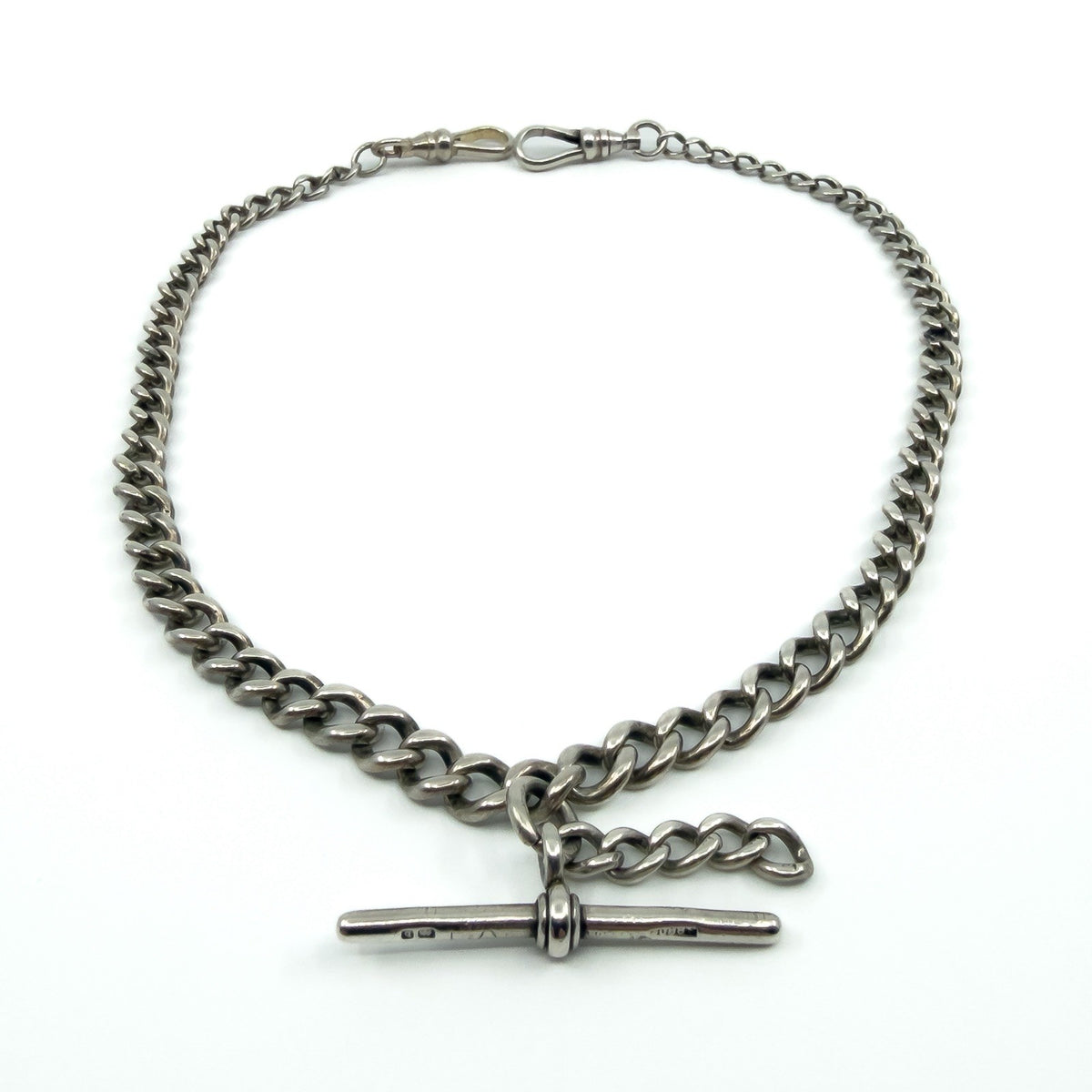 Antique Edwardian Sterling Silver 13.8" Albert Chain & T-Bar Pendant 925 (1901)