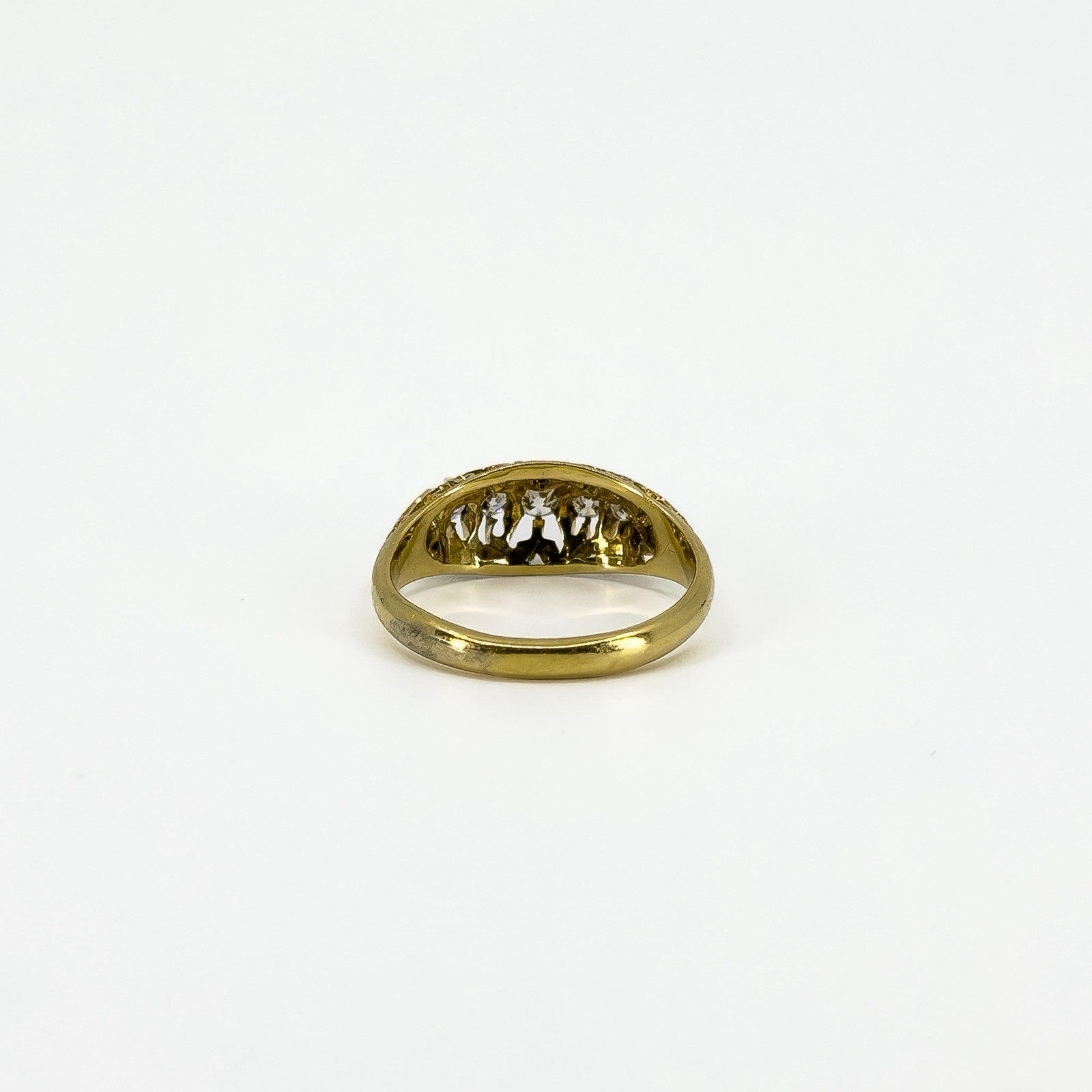 Antique 18ct Gold 0.32ct Diamond Boat Ring 750 Size N (Birm 1914)