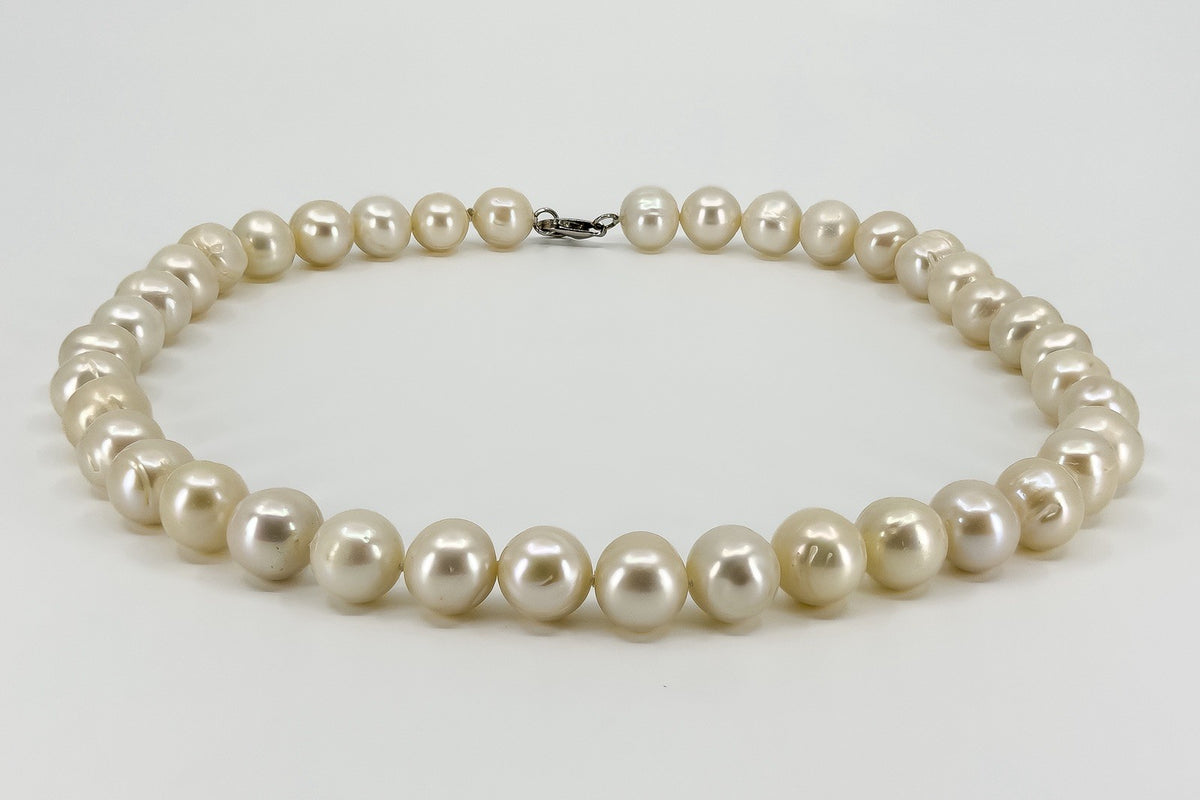 Sterling Silver Chunky White 11.7mm Baroque Freshwater Pearl 17.5" Necklace 925