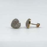 Vintage 9ct Pave Diamond Puffy Heart Stud Earrings 375