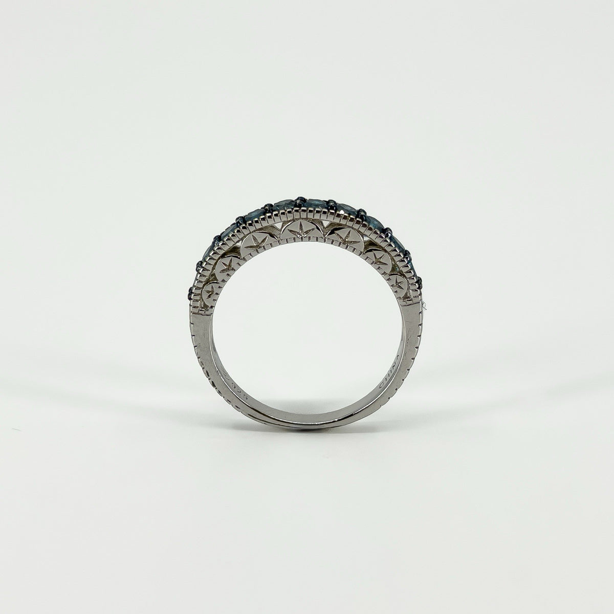 Sterling Silver 1ct Blue Diamond Half Eternity Band / Ring 925 Size R