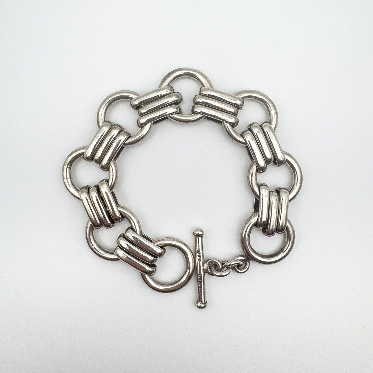 Wide Chunky Links & Hoops T-Bar Bracelet in Sterling Silver 925 Heavy 85g Unisex