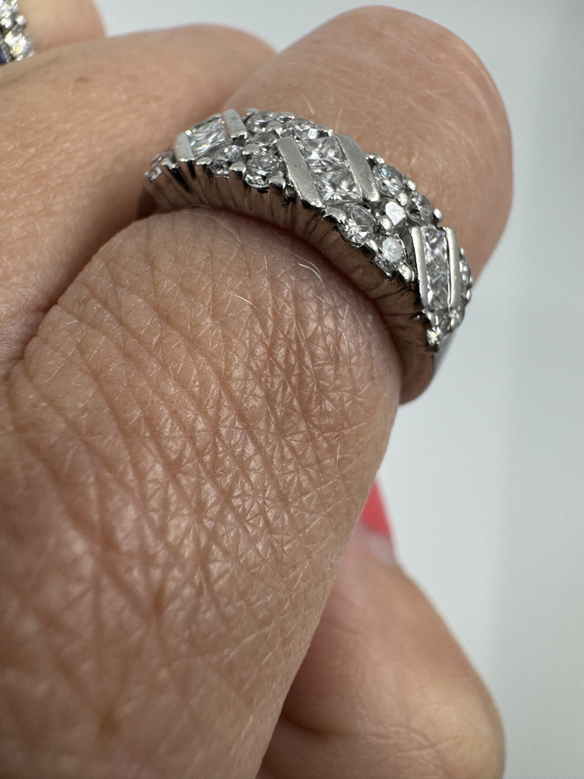 Wide Chunky Platinum Diamond Band / Ring 950 Size L - M