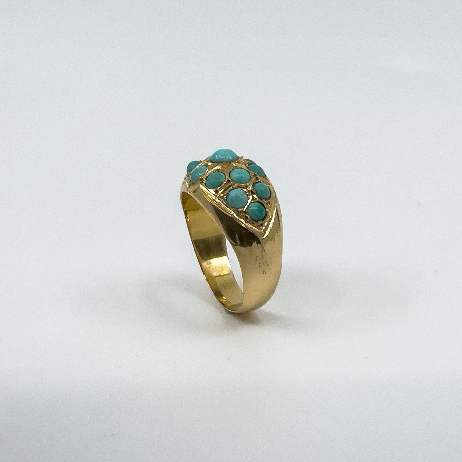 Antique 14ct Rose Gold Turquoise Bombe Ring Size M