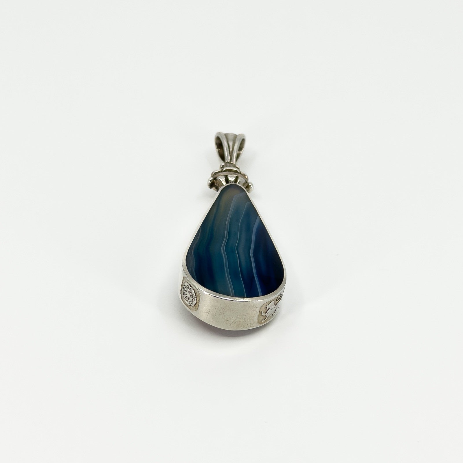 Large Chunky Vintage Blue & Brown Banded Agate Pendant 925 by David Scott Walker