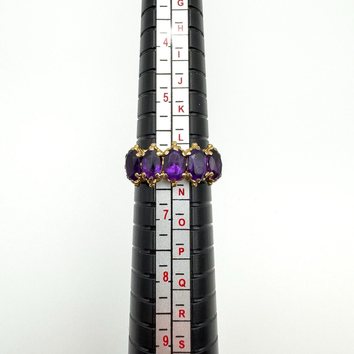 Vintage 9ct Gold 0.50ct Amethyst Half Hoop Band Ring Size L - M 3.7g 1972