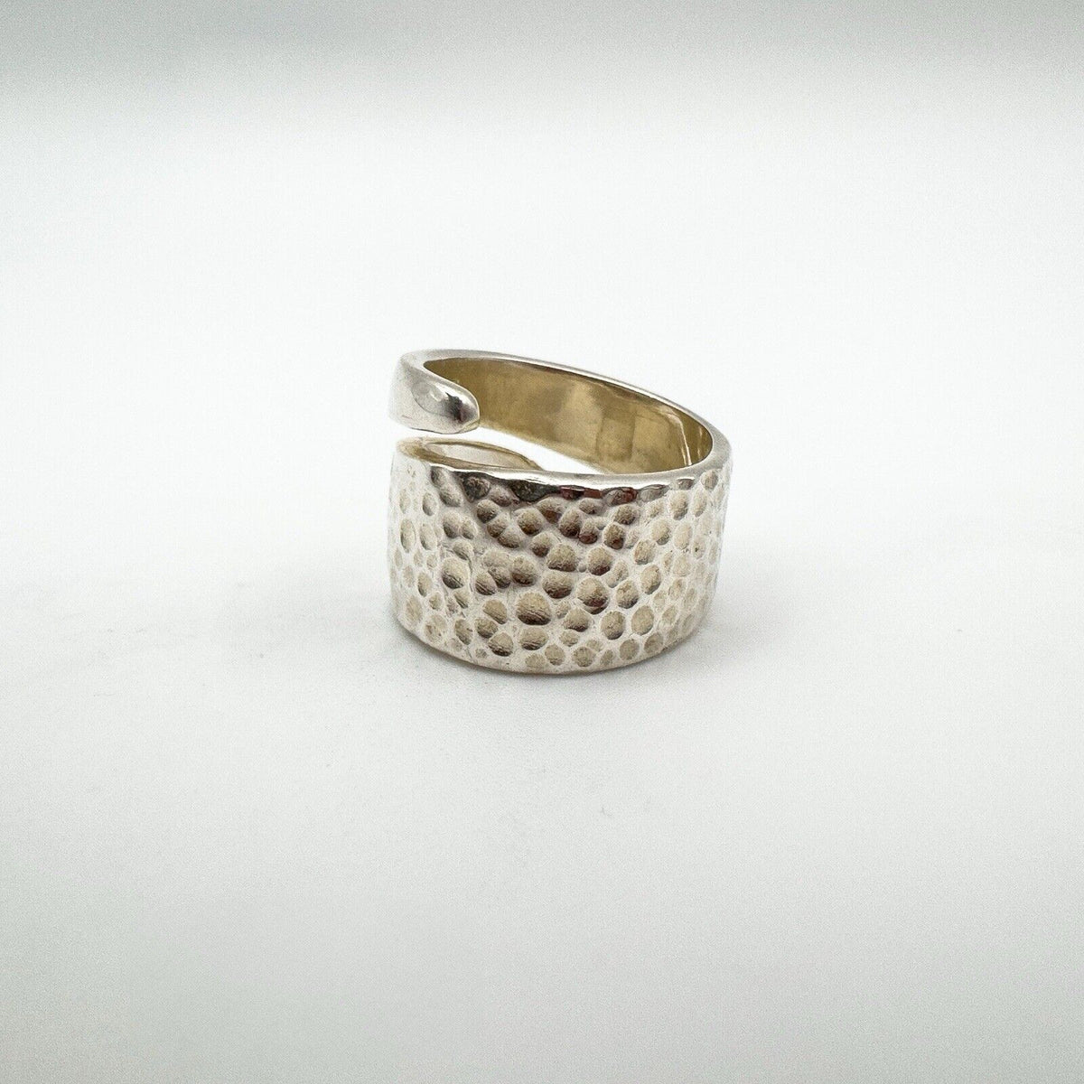 Modernist Snake Ring / Half Hammered Crossover Band in Sterling Silver Size L