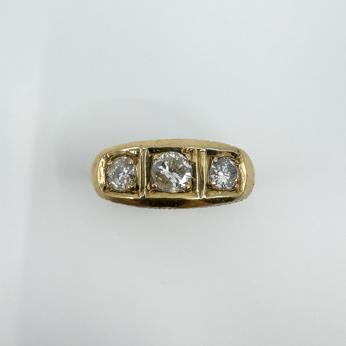 Chunky Vintage 9ct Gold 1.30ct Starburst Diamond Trilogy Ring Gypsy Band Size U
