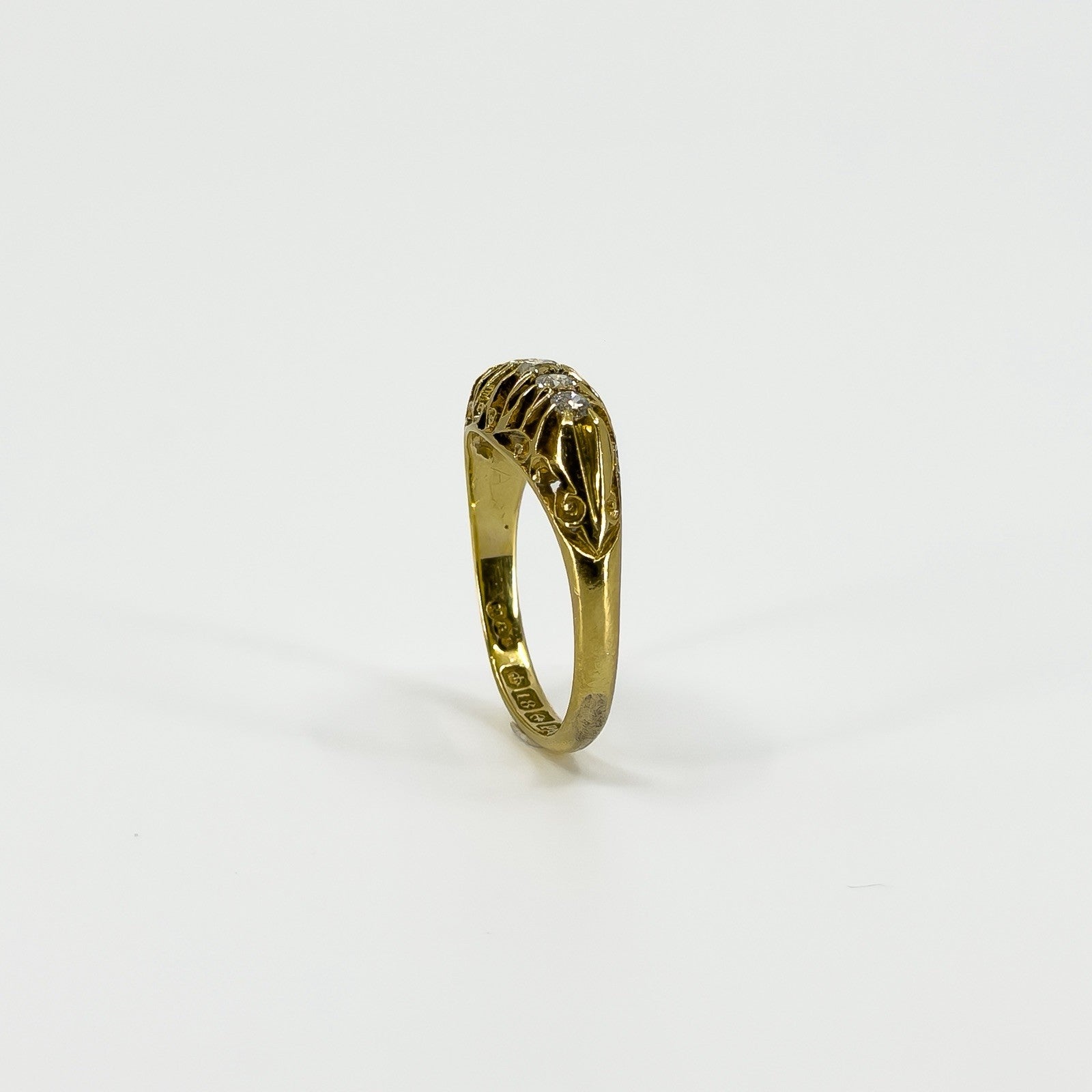 Antique 18ct Gold 0.32ct Diamond Boat Ring 750 Size N (Birm 1914)