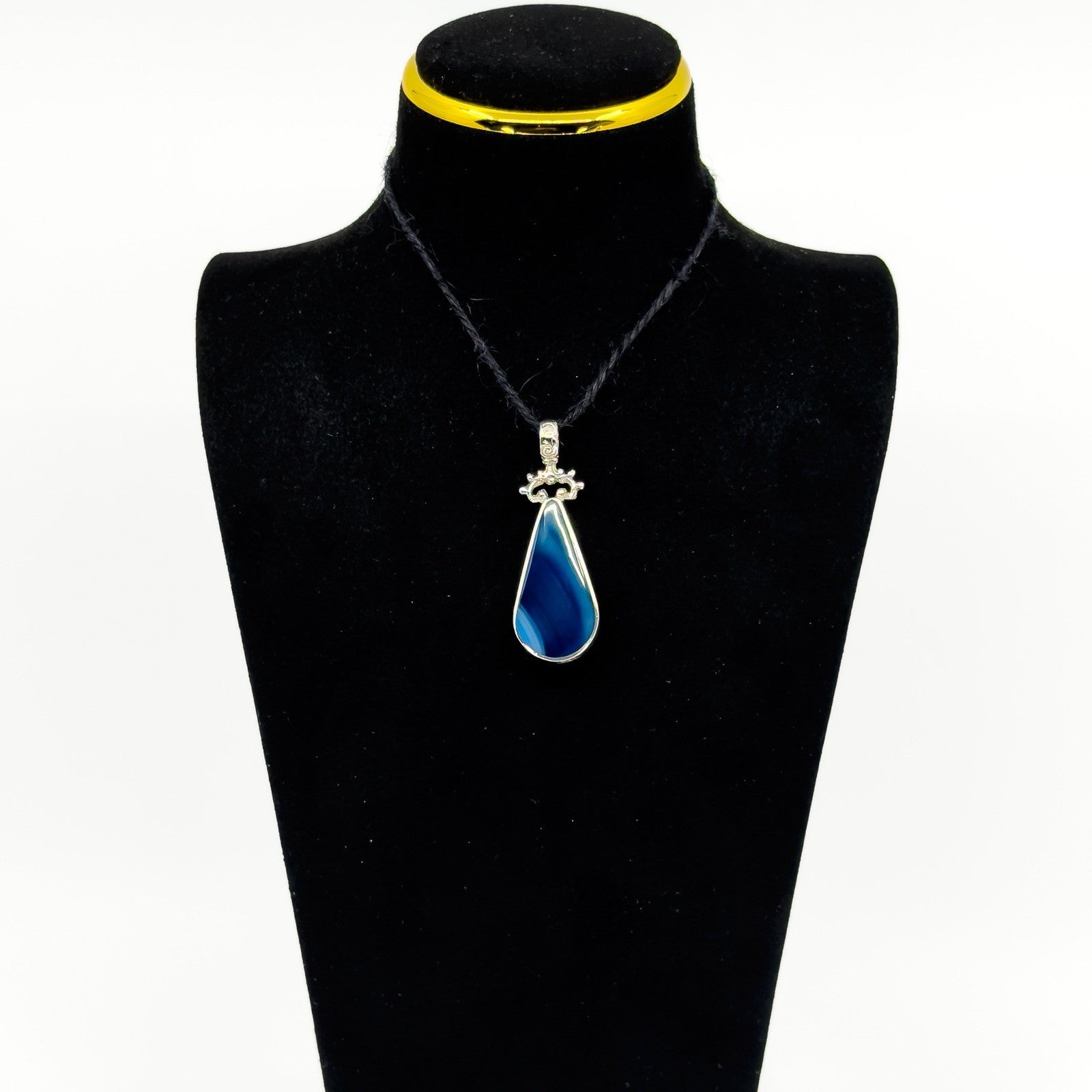 Chunky Vintage Double Sided Blue Agate & MOP Pendant 925 by David Scott Walker