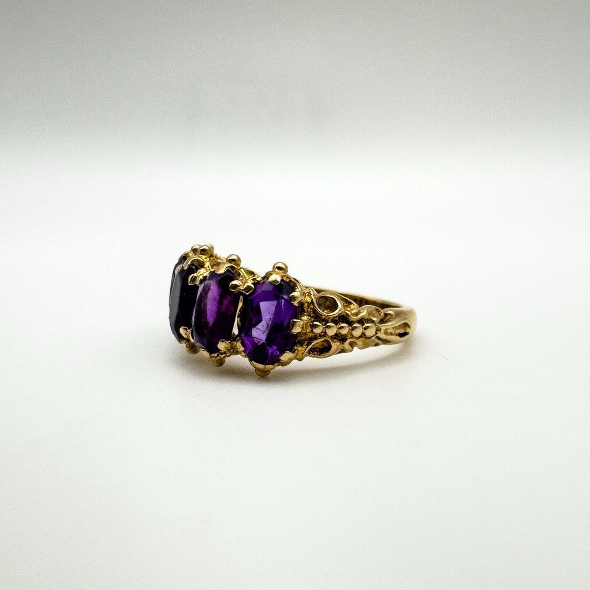 Vintage 9ct Gold 0.50ct Amethyst Half Hoop Band Ring Size L - M 3.7g 1972
