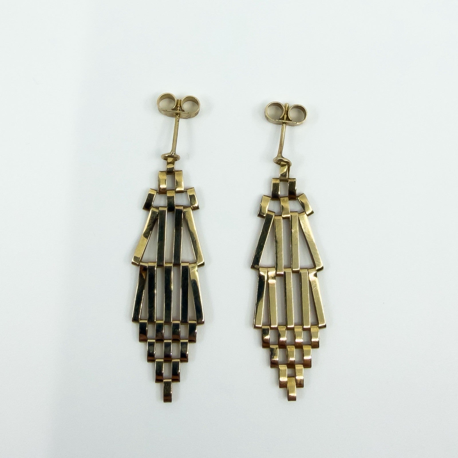 Large Vintage 9ct Gold 4 Bar Gate Drop Earrings 375