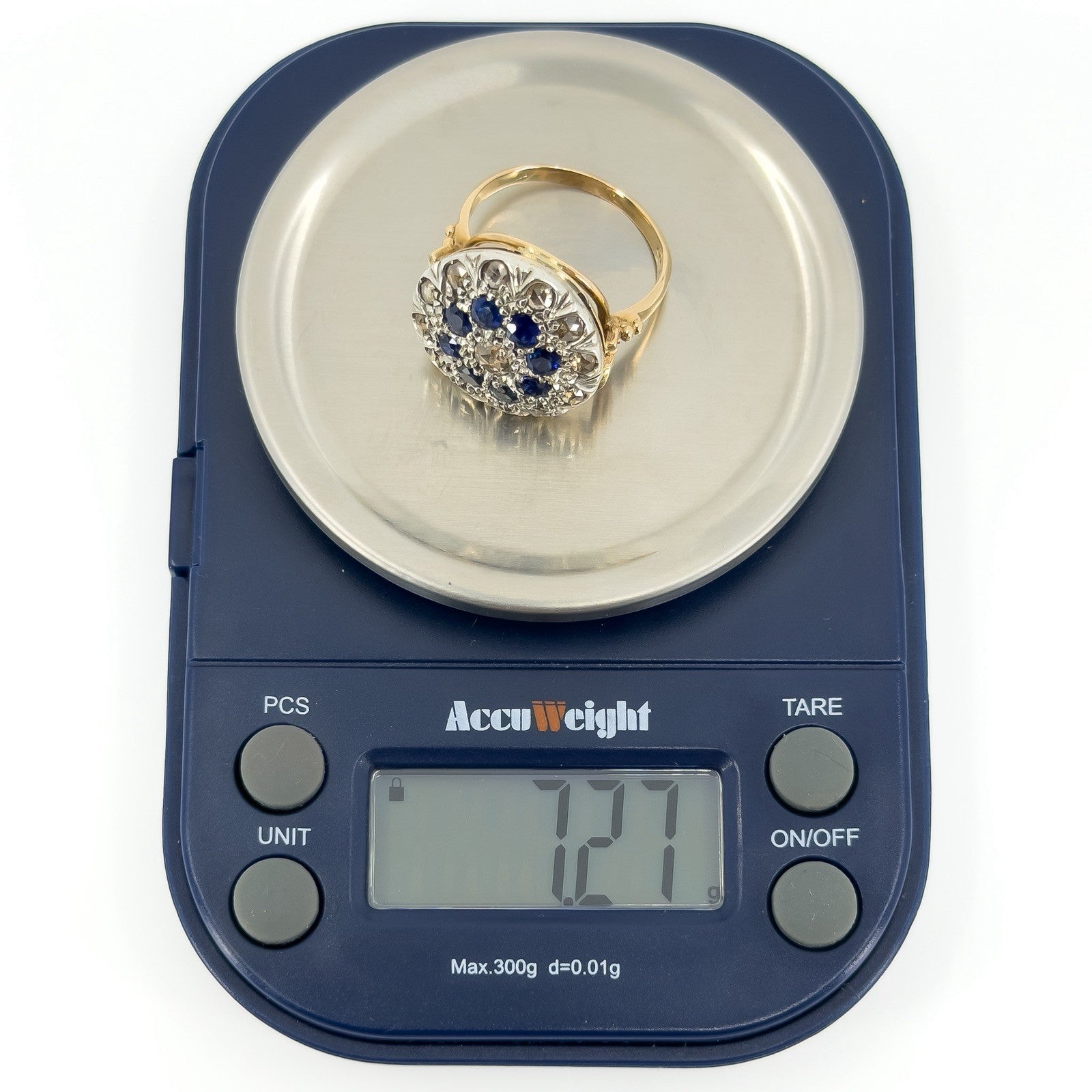Antique Edwardian 14ct Gold Rose Cut Diamond & Sapphire Bombe Ring 585 Size O P