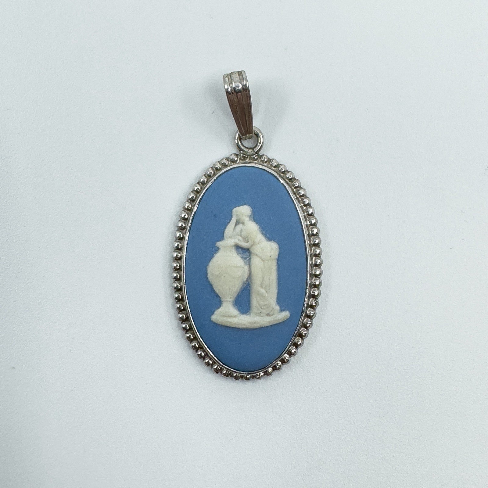 Vintage Sterling Silver Wedgewood Blue Jasper Ware Cameo Pendant 925 (1974)