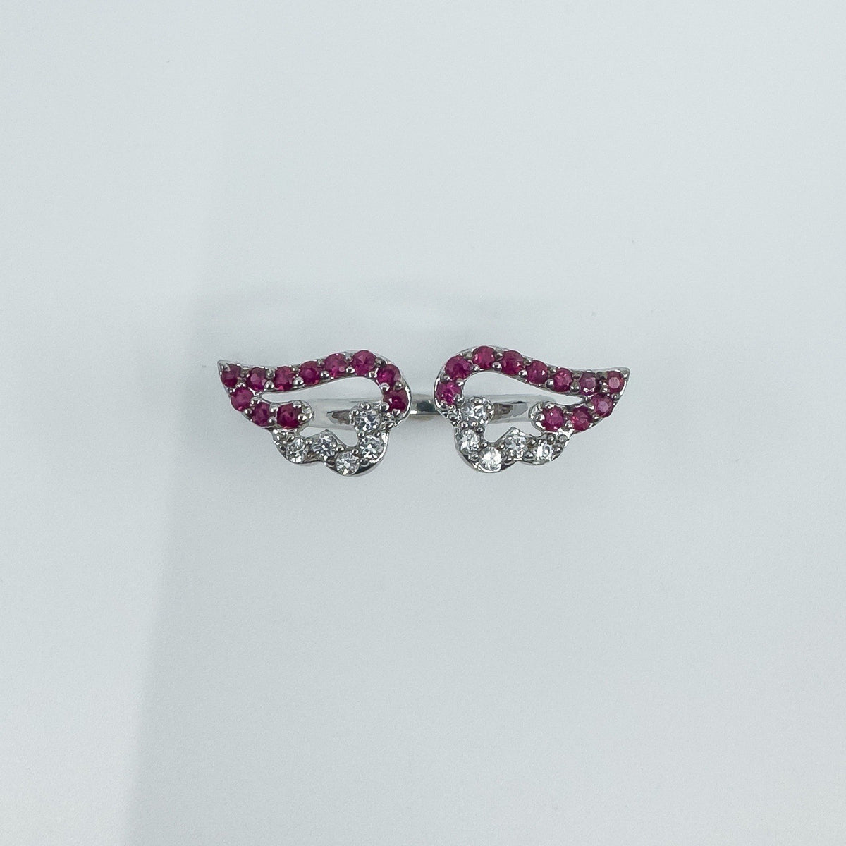 New Sterling Silver Ruby Double Angel Wings Ring 925 Size N - O