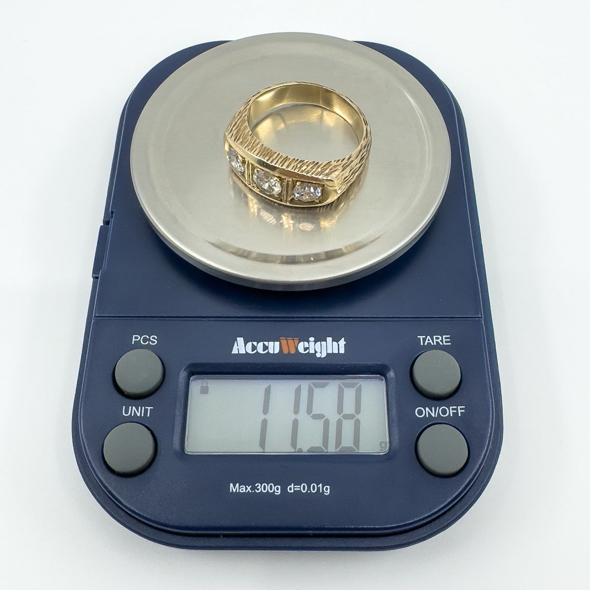 Chunky Vintage 9ct Gold 1.30ct Starburst Diamond Trilogy Ring Gypsy Band Size U