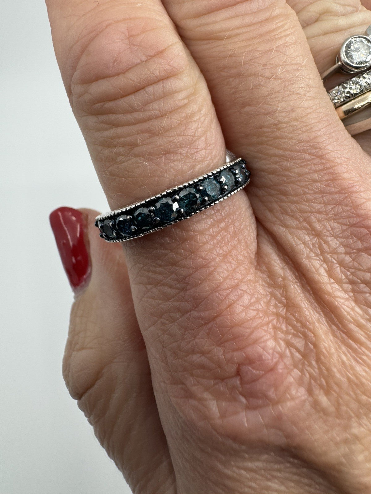 Sterling Silver 1ct Blue Diamond Half Eternity Band / Ring 925 Size R