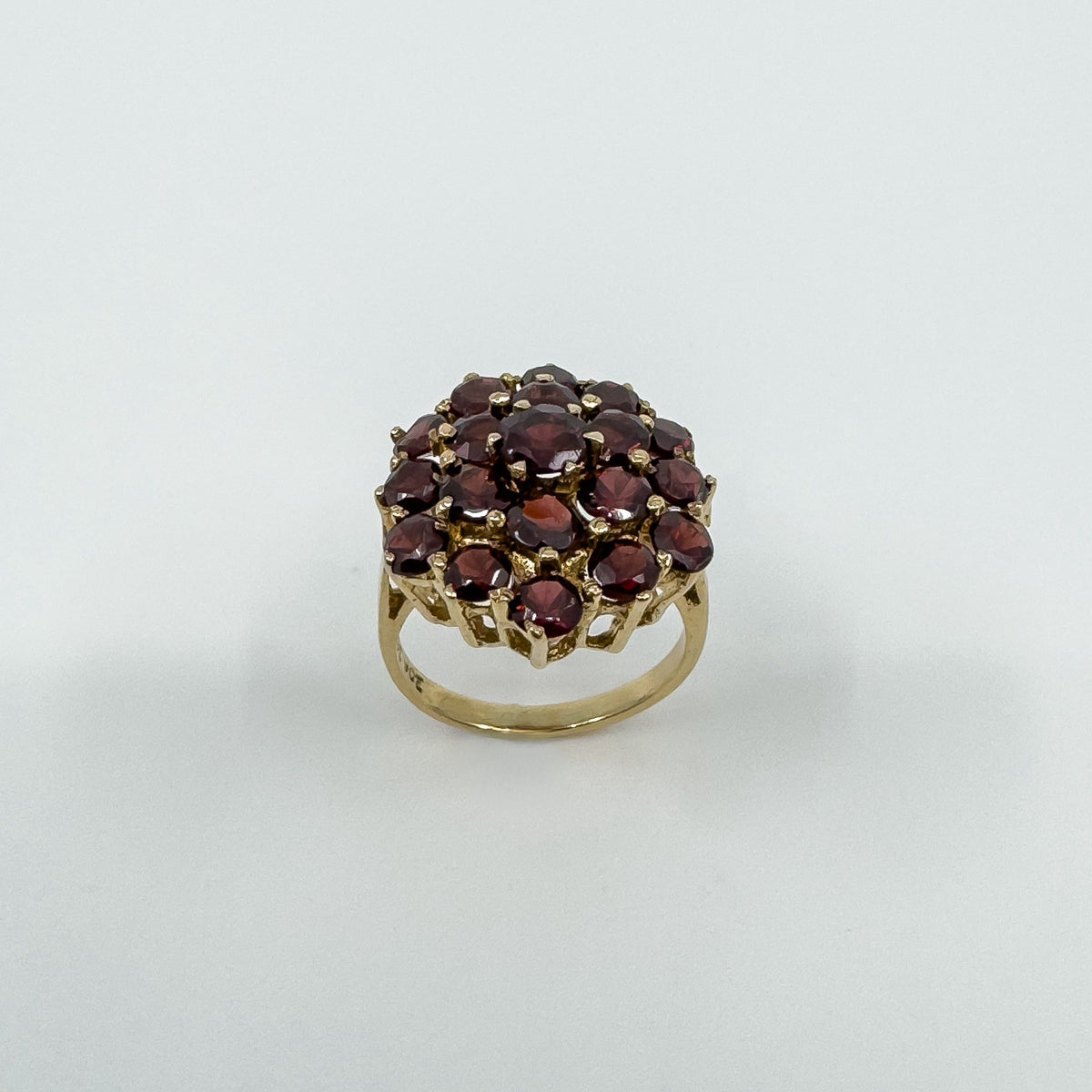 Large Vintage 9ct Gold Garnet Cocktail Cluster Ring Size L