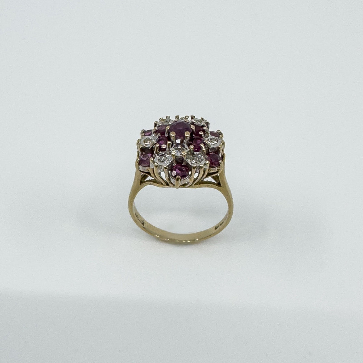 Vintage 9ct Gold 0.81ct Ruby & Diamond Cluster Cocktail Ring 375 Size K