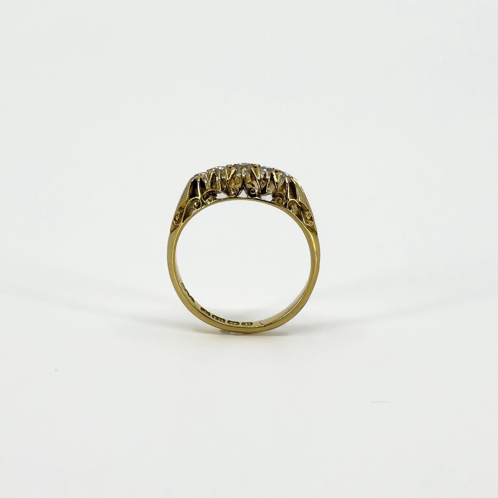 Antique 18ct Gold 0.32ct Diamond Boat Ring 750 Size N (Birm 1914)