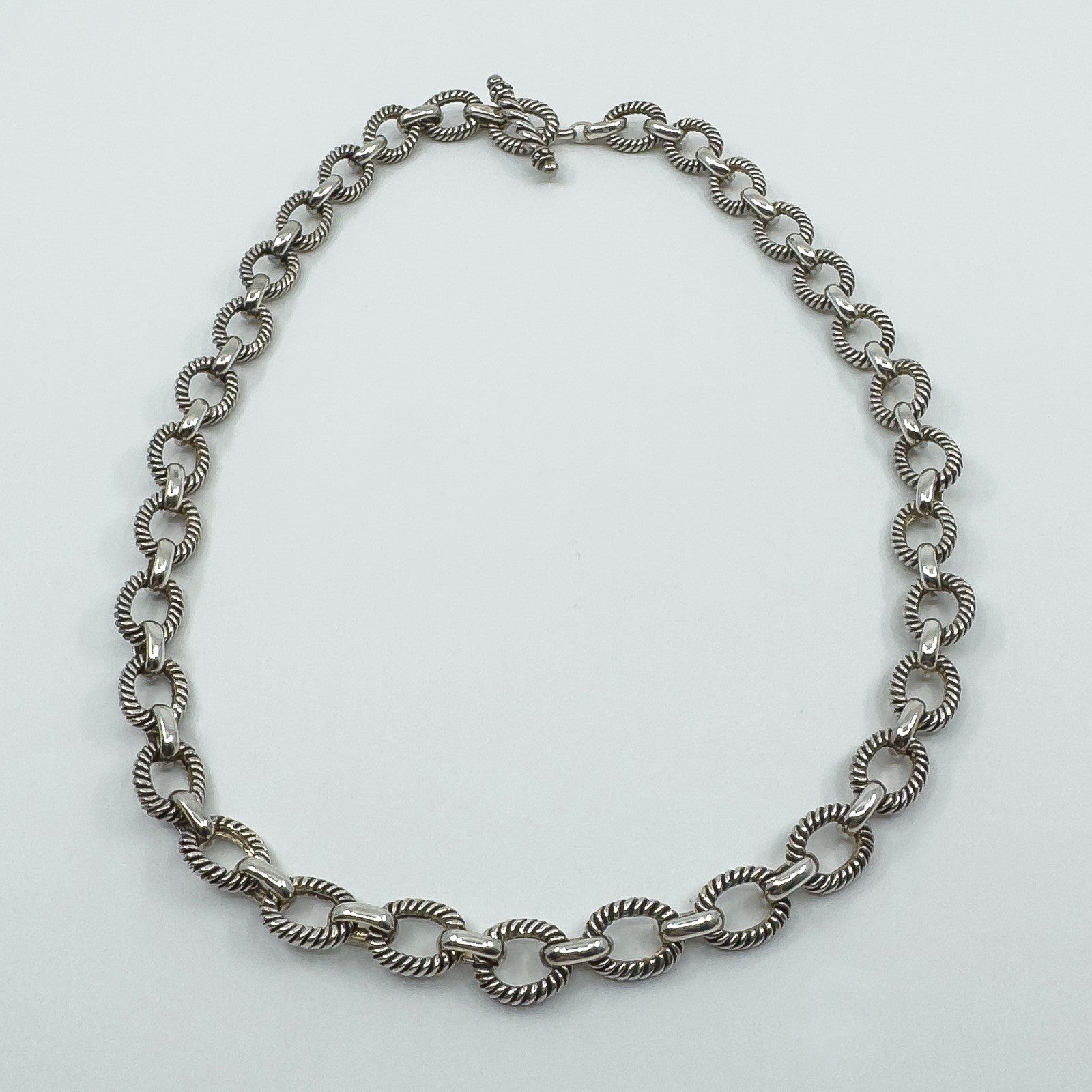Vintage Sterling Silver Chunky 18.5” Fancy Link Chain & T-Bar Toggle 925 50g