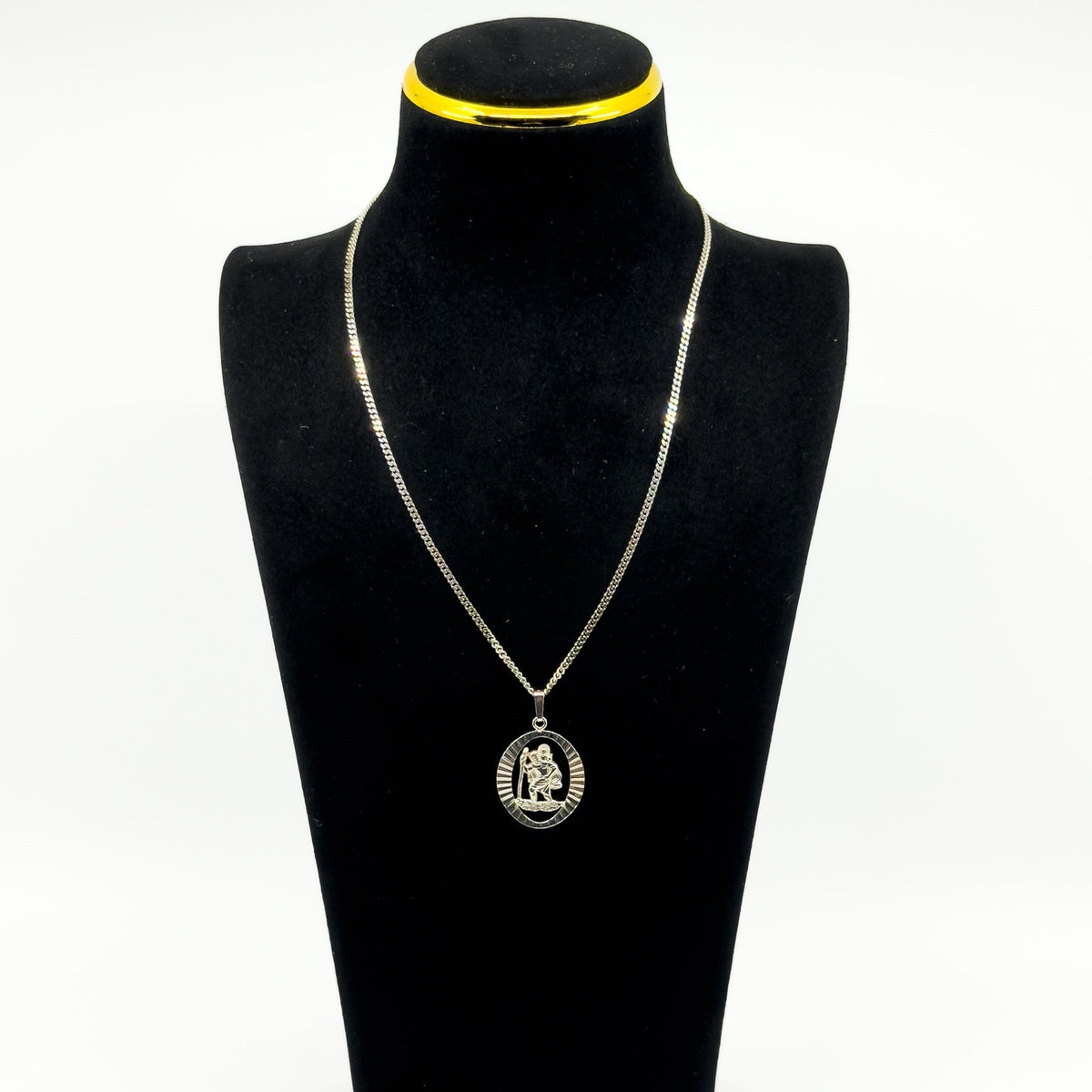 Large Vintage Sterling Silver St. Christopher Pendant & 18" Curb Chain 925