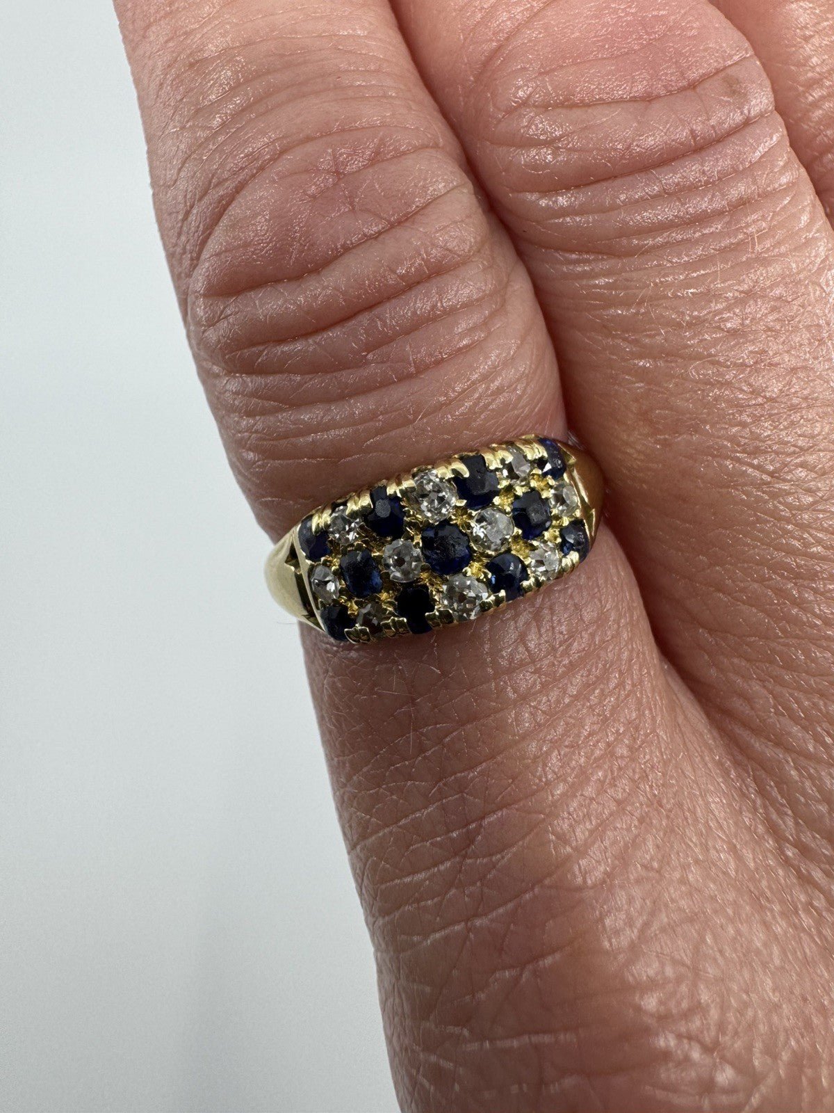 Antique Art Deco 18ct Gold Sapphire & Old Cut Diamond Half Hoop Ring 750 Size P