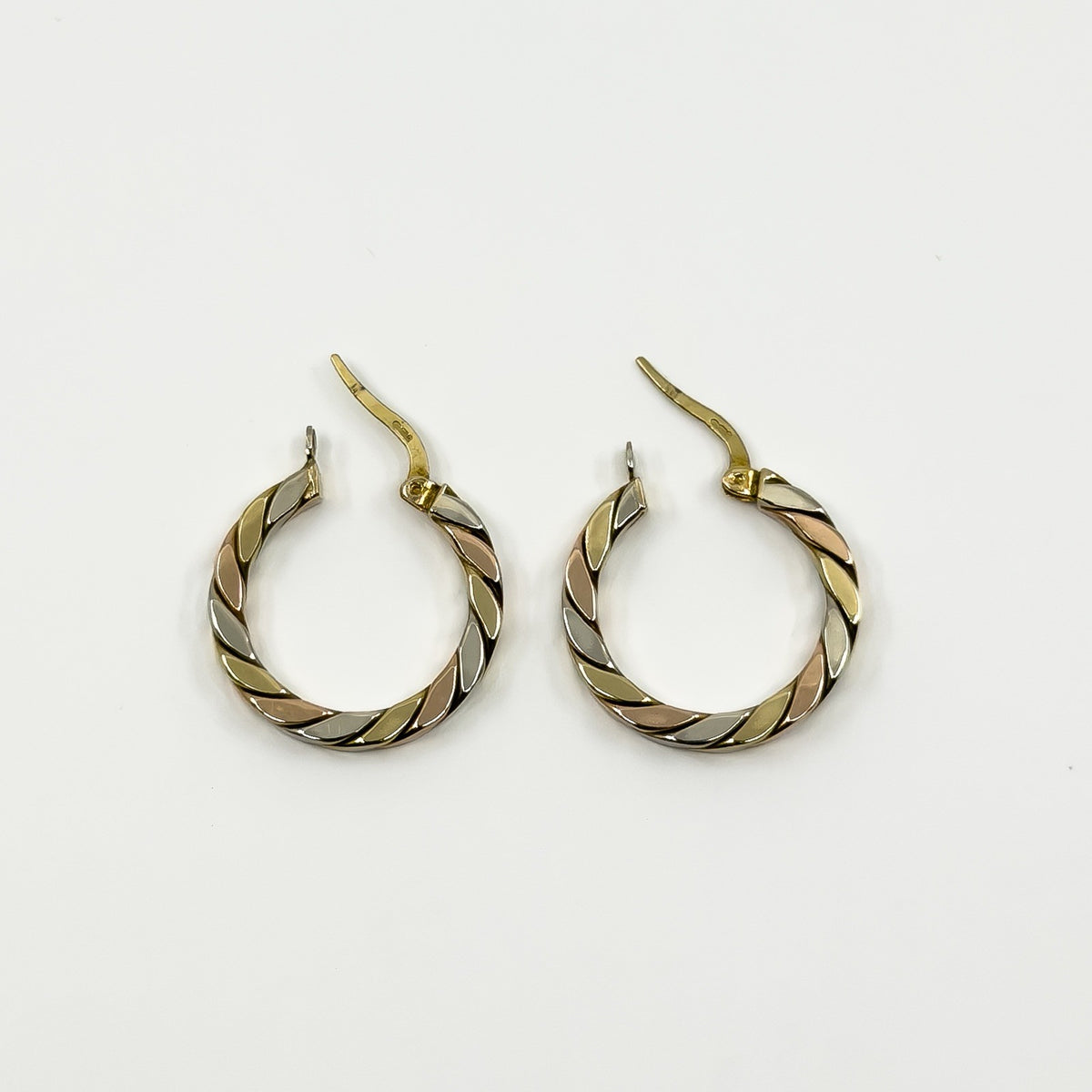Chunky Vintage 9ct Gold Tri Coloured Twisted Hoop Earrings 375