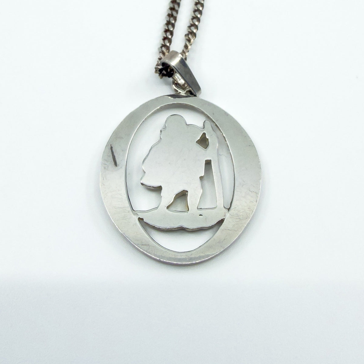 Large Vintage Sterling Silver St. Christopher Pendant & 18" Curb Chain 925