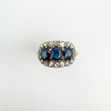 Antique 18ct Gold1.80ct Trilogy Sapphire & Rose Cut Diamond Ring Size R - S