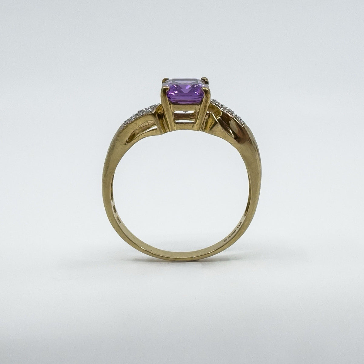 Vintage 9ct Gold 1.75ct Diamond & Amethyst Ring 375 Size R 2004