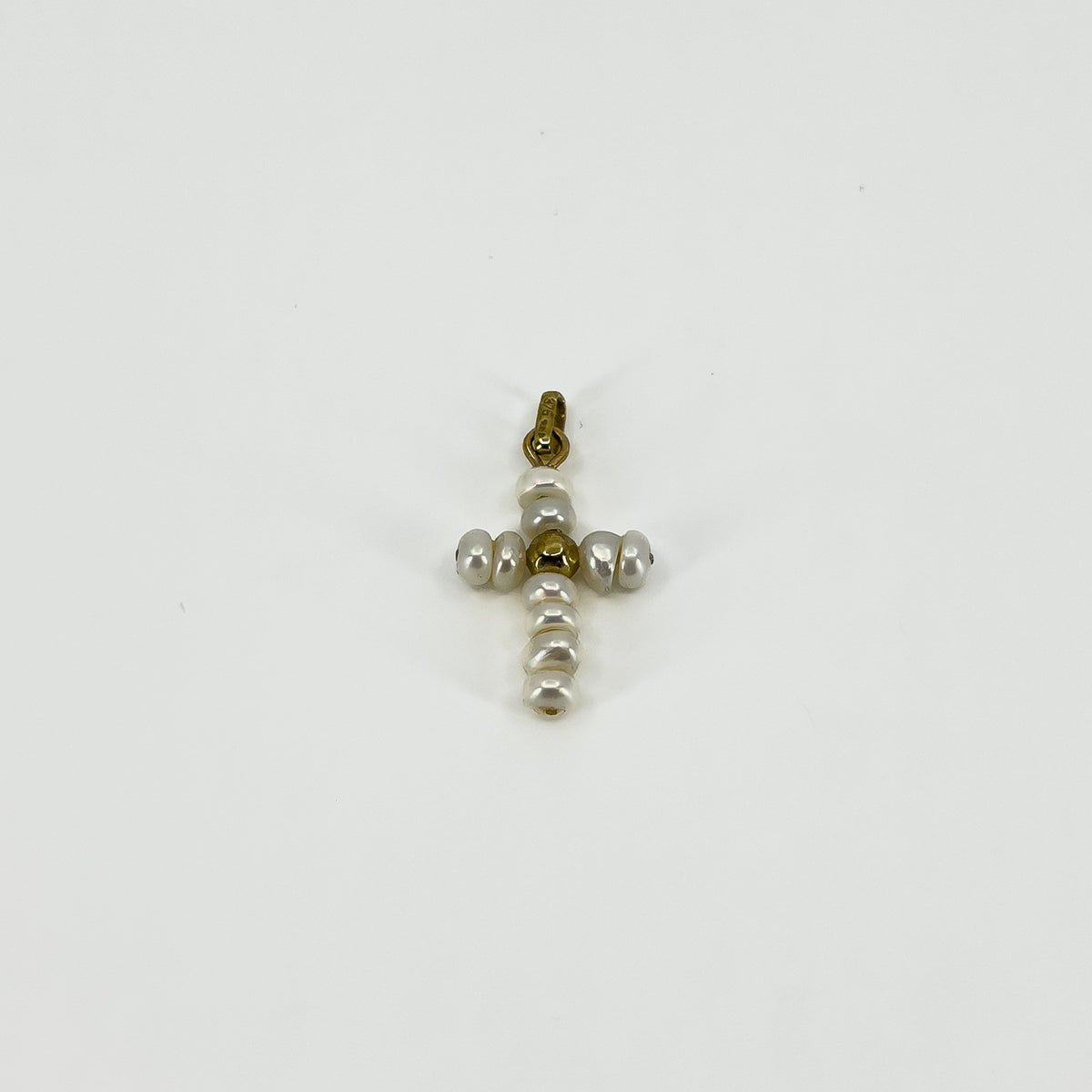 Tiny Vintage 9ct Gold Freshwater Pearl Christian Cross Pendant / Charm 375