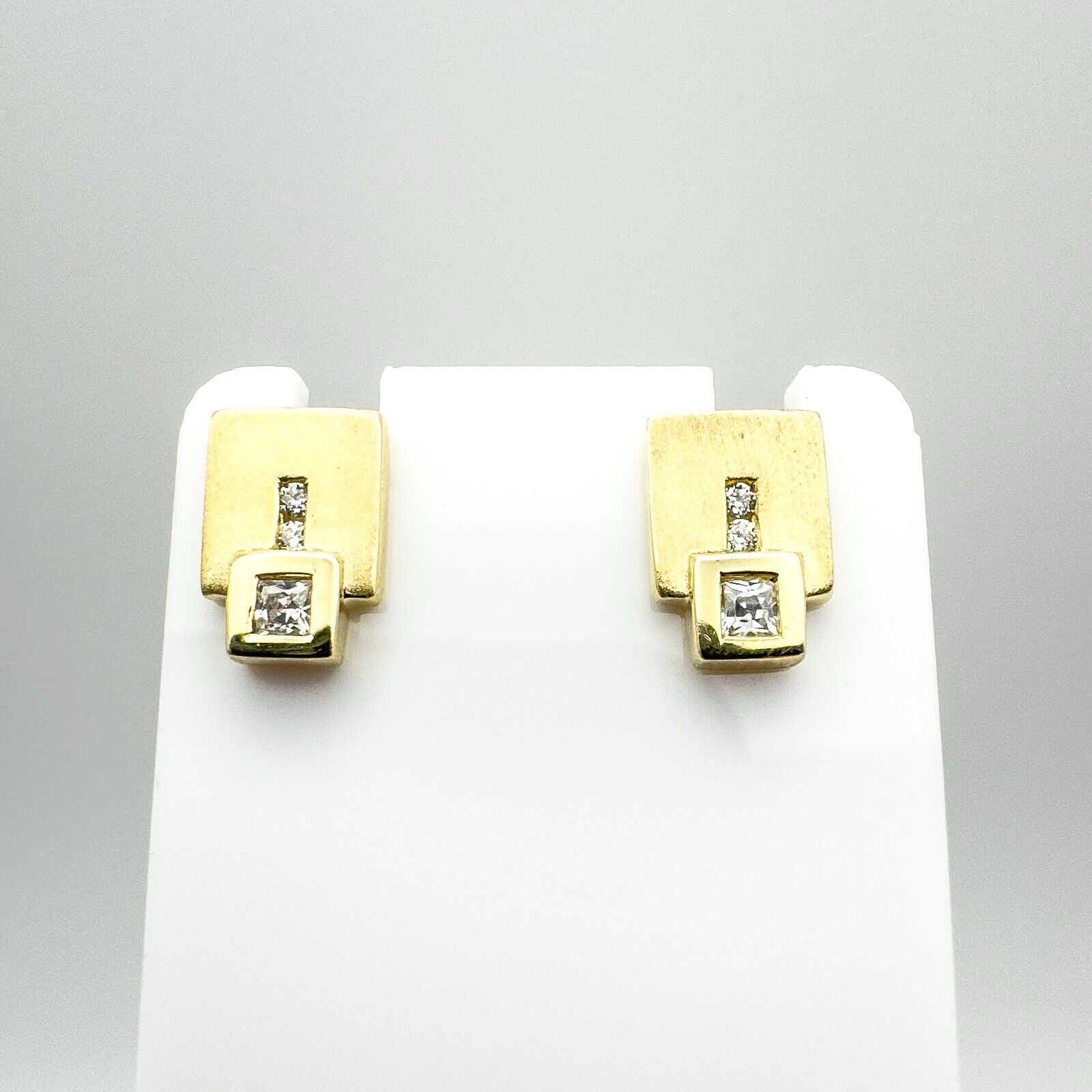 8ct Gold Square CZ Stud Drop Earrings