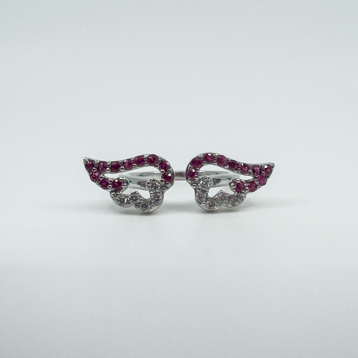 New Sterling Silver Ruby Double Angel Wings Ring 925 Size N - O