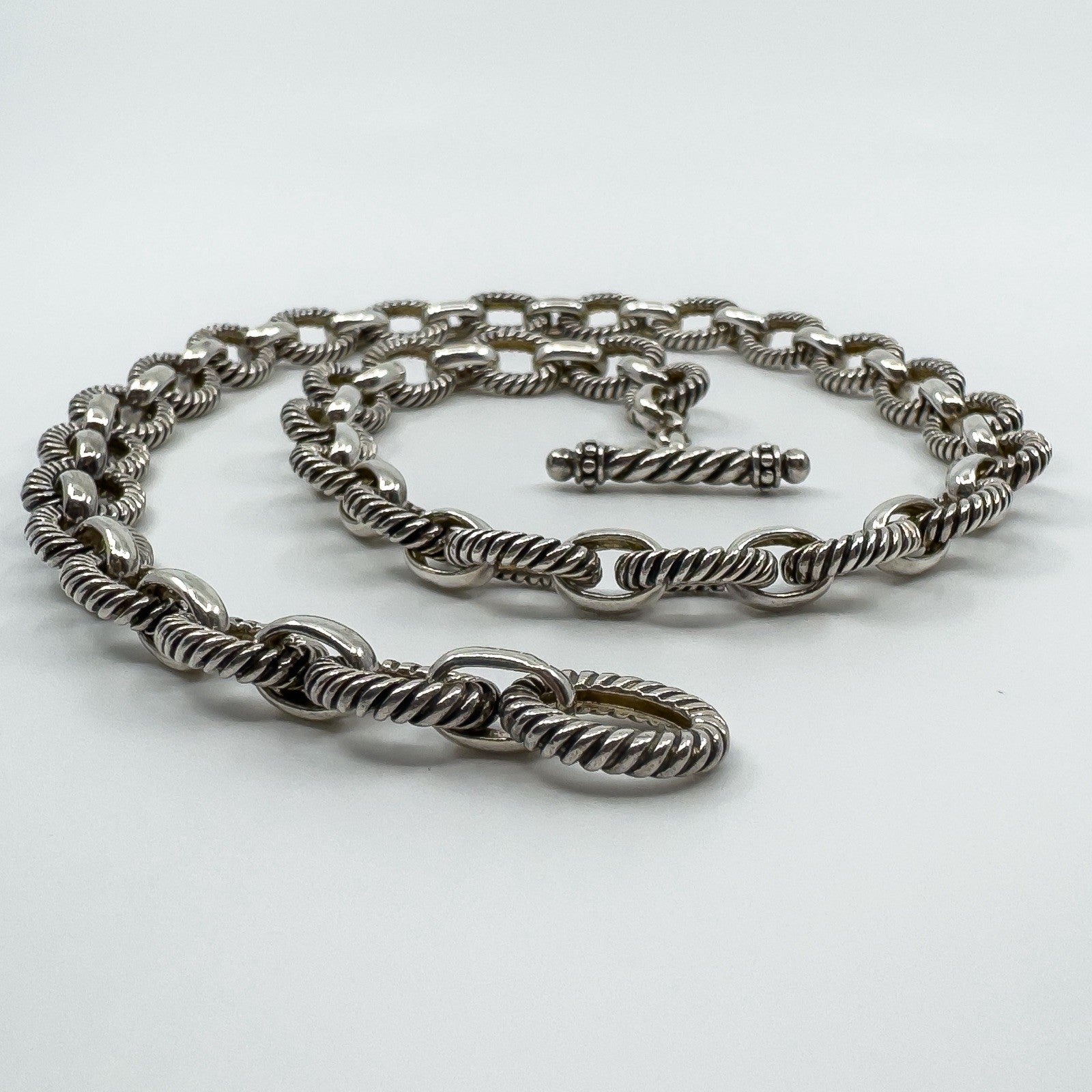 Vintage Sterling Silver Chunky 18.5” Fancy Link Chain & T-Bar Toggle 925 50g