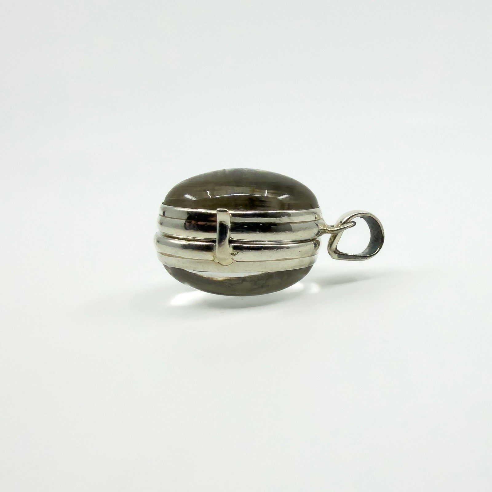 Large Chunky Sterling Silver Oval Double Sided Glass Orb Photo Locket 925